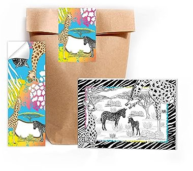 8 Mandalas je 25 Blätter DIN A6 + 8 Tüten + 8 Aufkleber Safari Malbuch Set Mitgebsel Mitbringsel Gastgeschenk zum Kindergeburtstag Fest Motto-Party für Teens Mädchen Jungen Kindergarten Schule