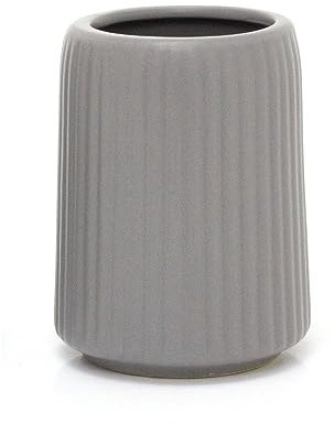 Matt Grey Ceramic Ridged Toothbrush Holder | Bathroom Caddy Toothbrush Pot Toothbrush Stand | Bathroom Tumbler Storage Cup