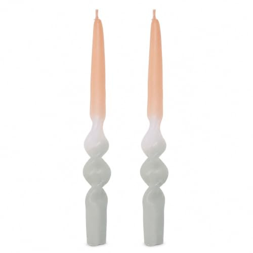 ReWu Kerze Spitzkerze Gedrehte Spitzkerze mit Farbverlauf Apricot/Grau Pastellfarben 2er-SET Echtwachskerze Bunt Geschenkidee Wohndekoration 2 x 23 cm