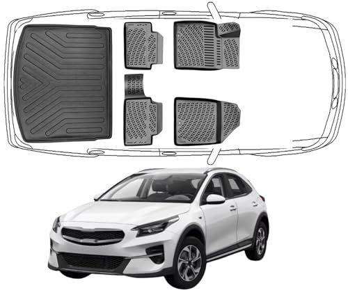 Trimak Passgenau 3D Fussmatten & Untere Kofferraumwanne Auto Set Kompatibel mit Kia XCeed 2019-2024 Benzin und Diesel Auto Zubehör Gummimatten & Untere Kofferraummatte Autos Allwetter Geruchlos