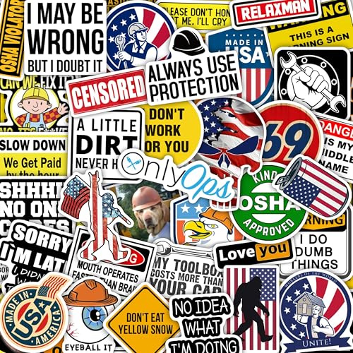 Funny Hard Hat Stickers for Men - Hardhat Stickers, Tool Box Decals, Toolbox Accessories - Construction, Mechanic Helmet Decals for Adults, Gifts for Women & Men