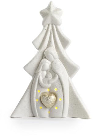 Gruppo Nativtà con Albero di Natale Stilizzato in Porcellana con Luce Paben Articoli Religiosi (15 cm)