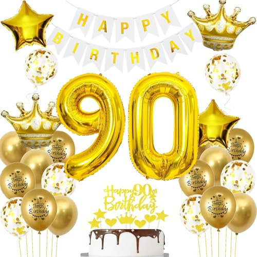 Luftballons 90. Geburtstag Mann frauen Deko Gold Tortendeko 90. Geburtstag Mann Party Dekoration Weiß gold Geburtstagsdeko 90 Jahre frau Männer ballon 90. deko gold