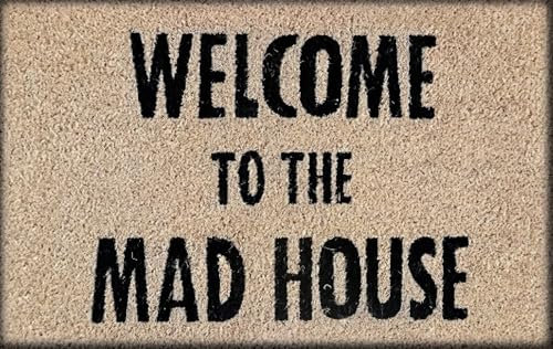 NORBI-LAND DOORMAT Unique Doormats Front/Back Door Mats Made with a non-slip PVC backing - Natural coir - Indoor & Outdoor (Welcome to the Mad House)