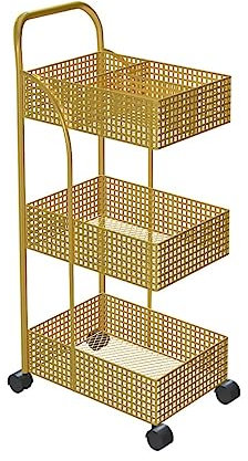 Servierwagen Aufbewahrungswagen Küchenwagen 3-stöckiges Eisenregal, Schlafzimmer, Metall, Mobiles Lagerregal, Rollwagen, Küchenwagen Küchenrollwagen Rollwagen Regalwagen ( Color : Gold , Size : 40x29x