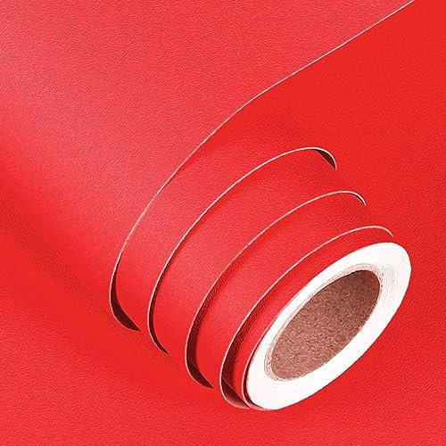 FunStick Papier Peint Rouge Enfant Papier Peint Adhesif Mural Chambre Salon Rouge Vinyle Adhesif Pour Meuble de Cuisine Armoire Lavable Papier Adhesif pour Meuble Cuisine Rouge Stickers Muraux 30CM×5M
