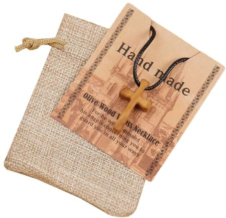 Haoyull Kreuz-Halskette, Gebetskreuz-Halskette für Reflexion, Holz-Kruzifix-Anhänger, christlicher Schmuck für Hoffnung und Stärke, Geschenk, Length:Approx.50cm, Olivenholz