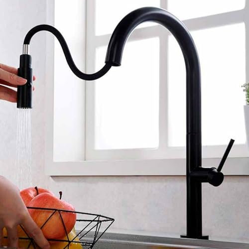 IMEX - Grifo de Cocina Extraible | Grifo Monomando Fregadero con Difusor | Griferia de Cocina con Mangera Flexible 360º | Serie Samoa | Color Negro Mate