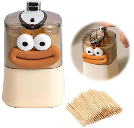 BtlBee Bonito dispensador automático de palillos de dientes, decoración automática de boca de salchicha, contenedor novedoso para palillos de dientes, cocina para el hogar, sala de estar, cocina,