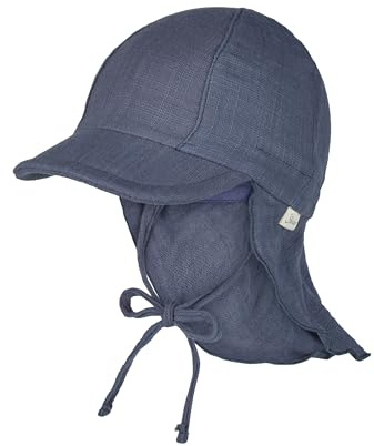 Sterntaler Schirmmütze Nacken Uni - Unisex Mütze aus luftigem Baumwoll Musselin - Sommermütze mit Nackenschutz - Sonnenhut zum Binden - Baby und Kinder Kopfbedeckung- blau, Größe 47