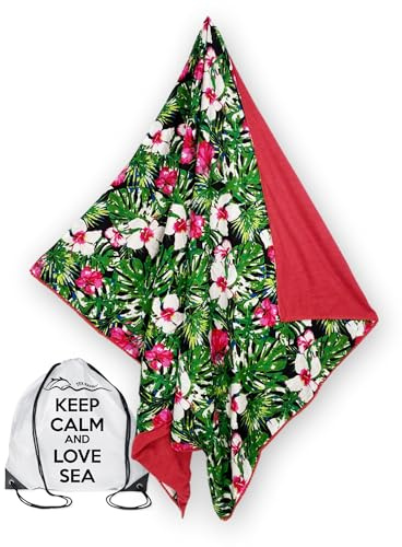 Tex family KIKOY Strandtuch aus Baumwolle und Frottee mit Rucksack KEEP - Muster Frühling Fuchsia