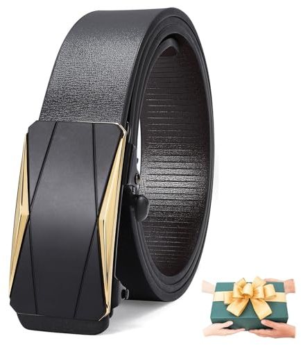 LEACOOLKEY Gürtel für Herren, Leder-Ratschengürtel mit automatischer Schnalle, verstellbarer Herrengürtel 33 mm, für Herren, Kleid, Jeans