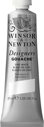 Winsor & Newton 8840592 Designer Gouache - Zinkweiß, 37ml Tube - matte Gouachefarben, Ideal für Gouachemalerei, Brillante, lichtechte Gouache Farben mit großer Deckkraft