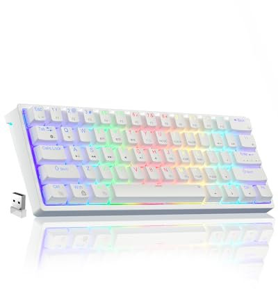SOLAKAKA SK961 Teclado mecánico inalámbrico 60% con retroiluminación RGB, BT5.0/cableado/2.4GHz Teclado inalámbrico para juegos para portátil/PC (blanco, interruptor rojo)