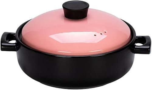 Wrobelax Ceramic Cookware Soup Pot Casserole,Stone Bowl Hot Pot Rice Cookers,Ceramic Bowl with Lid,Stew Pot Clay Pot Stock pot,3.8L(Color:Pink)