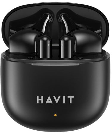 Havit TWS TW976 - Auriculares inalámbricos (negro), Bluetooth V5.3, tiempo de reproducción de 5 horas, tiempo de conversación de 3.5 horas, carga tipo C, sonido de alta calidad, ligeros y cómodos,