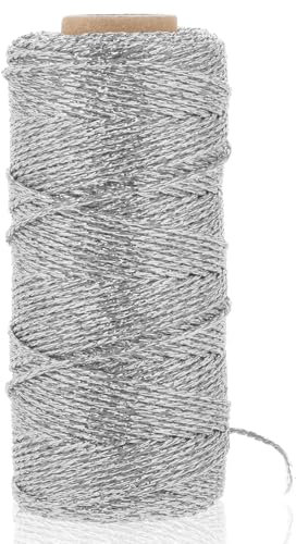 Ficelle pour travaux manuels, 110 yards, argentée, décorative, pour boulangerie, pour emballage cadeau, ficelle à paillettes, argent pour la fabrication