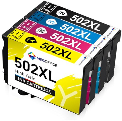 MEGOFFICE 502XL Tintenpatronen Kompatibel für Epson 502 XL Druckerpatrone für Expression Home XP-5100 XP-5105 XP-5150 Workforce WF-2860DWF WF-2865DWF WF-2880DWF Drucker(4 Pack)