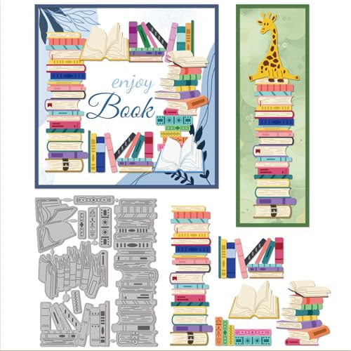 GLOBLELAND Stanzformen Aus Metall Mit Gestapelten Büchern Retro Buchhintergründen Rahmen Shaker Stanzschablone Papierstanzformen Für Scrapbooking Kartenherstellung Basteln Papierkarten