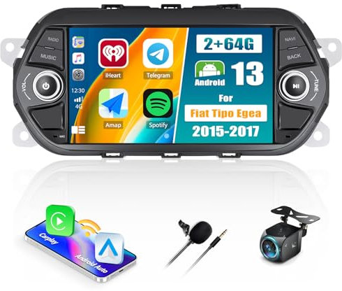 2G+64G CAMECHO Android 13 Autoradio per FIAT TIPO EGEA 2015-2017 con Wireless Carplay Android Auto,7 Pollici Touch Stereo con GPS Navi WiFi FM/RDS Bluetooth Mirror Link+ Telecamera Posteriore + MIC