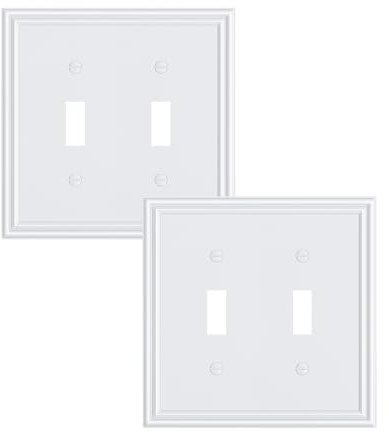 TREEWELL Doppel-Kipp-Lichtschalter-Abdeckplatte, langlebige solide Zinklegierung, dekorative Doppelschalter-Abdeckungen, reinweiß, 2-Gang-Wandplatte, korrosionsbeständig, 2 Stück