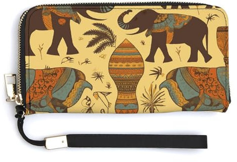 NWTRK Clutch-Tasche mit Reißverschluss, Motiv: Afrika, Elefant, Leder, Kreditkartenhalter, Clutch, Geldbörse für Damen, Stil, 20 x 10,5 cm, Stil:, 20.0*10.5cm