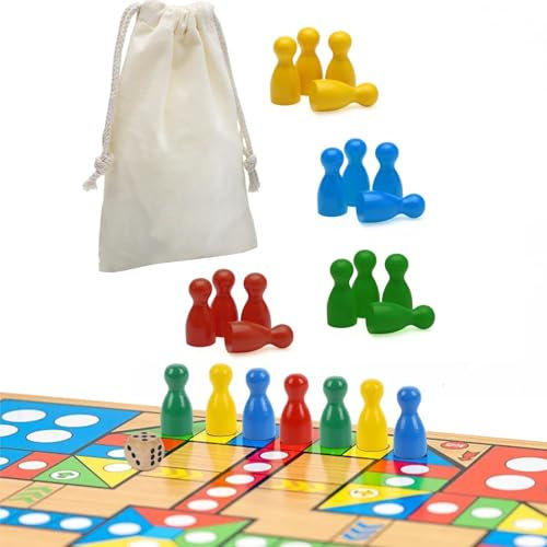 16 Stück Spielfiguren für Brettspiele Bunte Spielfiguren Bunte Halmakegel Holzpuppen Spielfiguren Spielfiguren aus Holz für Brettspiele 2 Würfel aus Holz für 1 Aufbewahrungstasche