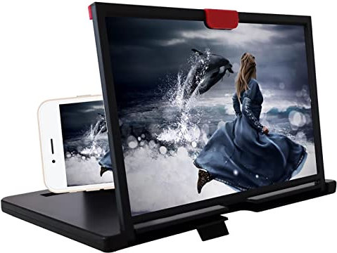 QOTSTEOS 12inch Phone Magnifier Screen, Smartphone Screen Magnifier Stand, 3D Cell Phone HD Curved Screen Amplifier,Foldable Phone Enlarger for Movies,Videos,Gaming