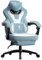Dowinx Gaming Chair with Footrest, Gaming Chair for Heavy People, Gamer Chairs for Adult with Massage, Fabric Computer Chairs for 200lbs (Blue White)