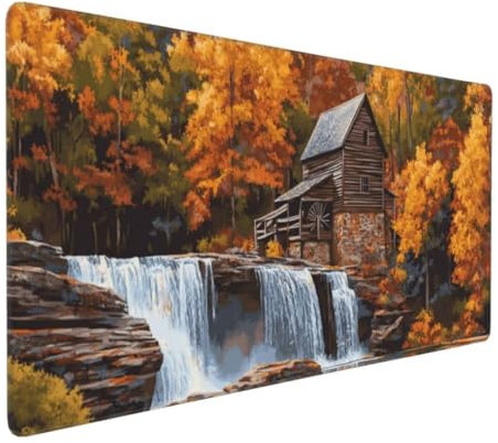 Tapis de Souris Chute d'eau Forêt Tapis de Souris XXL 1400x600x3mm, Imperméable Tapis de Souris Gamer XXL Tapis Souris Mouse Pad, Base Atidérapante, Haute Précision et Vitesse pour Gamer, Deco Bureau
