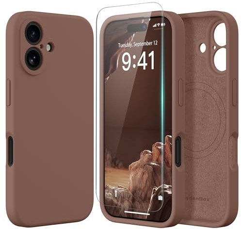 SuydanBox Magnetic for iPhone 16 Plus Case, Compatible with MagSafe, [Full Camera Protection][Screen Protector] Silicone Shockproof Protective Phone Case for iPhone 16 Plus 6.7, Brown