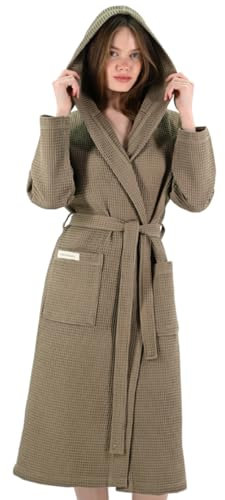 PandaHome Accappatoio con cappuccio 100% cotone waffle accappatoio da viaggio per uomo e donna, morbido, assorbente e leggero, verde oliva, S