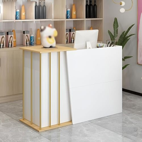 Taifuan Rezeption Schreibtisch Theke Schreibtisch für Kasse & Einzelhandel,multifunktionale Moderne Transaktion Theke,Rezeption,Laden-Theke,Verkaufstheke(Warm White,100x40x90cm)