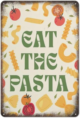 Zitat „Eat The Pasta, Textkunst, Küche, Retro, Café, Salbei, Kitsch, Essen, positive Galerie, mutig, lustig, Büro, Wandkunst, Poster, Kaffeebar, Blechschild, Kabinendekor, Schreibtisch, Zuhause, Gesc