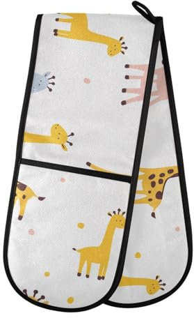 Dual-functionality Holders and Oven Mitts Sets Heatproof Pot Holder Gloves Kitchen Aid Kitchen-Giraffe Cute Childish Simple