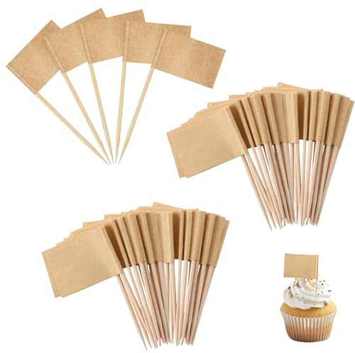100 Piezas Banderas de Papel Kraft Banderas de Palillo de Dientes en Blanco | Etiquetas de Papel Palillos de Dientes para Cócteles, Magdalenas