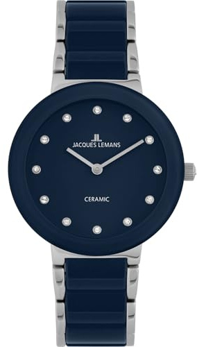 JACQUES LEMANS Damenuhr Monaco Keramik Zirkonia 34 MM 10 ATM mit Edelstahlband 42-7ZB