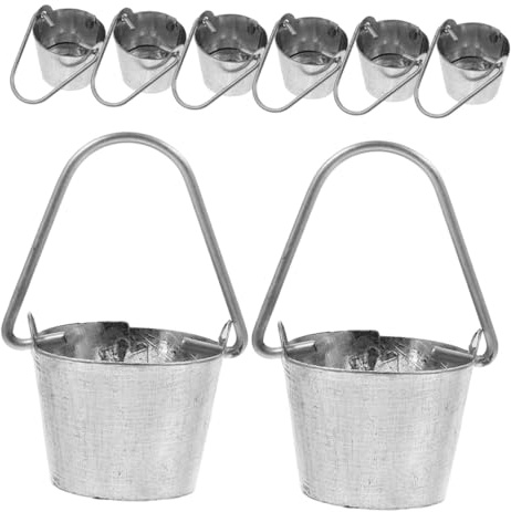 Hohopeti 8PCS Miniature Iron Water Buckets Set Small Dollhouse Accessories Garden Micro Landscape Ornaments Mini Buckets for Outdoor Scene Decoration