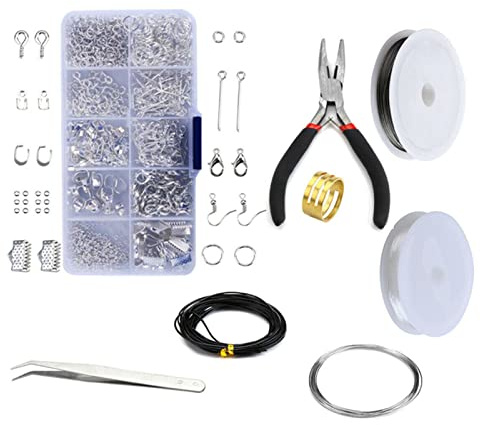 Kit de fabricación de joyas, herramientas de reparación de abalorios, cables, cuentas, suministros de manualidades con hebillas, pinzas de anillo de latón, alicates para