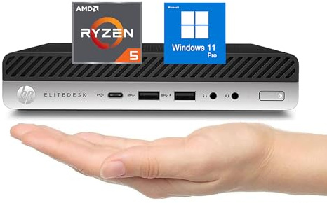 HP EliteDesk 705 G4 Mini Desktop PC Computer, AMD Quad-Core Ryzen 5 Pro 2400G, 8GB RAM, 256GB SSD, RJ-45, RX Vega11 1010MB, QWERTY Keyboard, Win11 Pro (Refurbished)