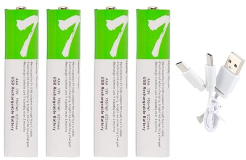 Plyisty USB Rechargeable AAA Lithium‑ion Battery 750mah Large Capacity with Cable for Digital Cameras, Toys, and More