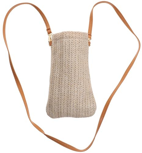SOLUSTRE Paquet Bandoulière Téléphone en Paille Pu Kaki, Format Vertical | Cellulaire et Rouge à Lèvres, Style Pastoral, Usage Shopping et Rendez-vous, Printemps