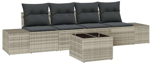 HFXHIJXQ 5-Teiliges Poly-Rattan Garten-Lounge-Set Hellgrau Dunkelgrau Modulares Balkonmöbel-Set 294 x 62 x 85 cm Höhenverstellbarer Tisch Gartensofa für Terrasse Balkon und Wintergarten