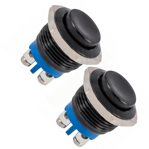 2 Pièces Bouton Poussoir 12V, Interrupteur Poussoir Étanche Métal Noir 16mm, Interrupteur Poussoir 2A Raccord à Vis Voiture Moto Bateau Projets DIY Domotique Électronique Commande Temporaire Durable