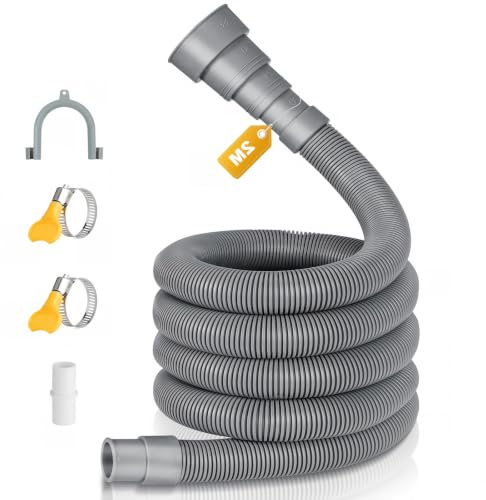 Giloty Manguera de desagüe para lavadora, juego de 2 m con soporte en U, manguera universal de aguas residuales con conector de manguera y abrazaderas para lavadora y lavavajillas