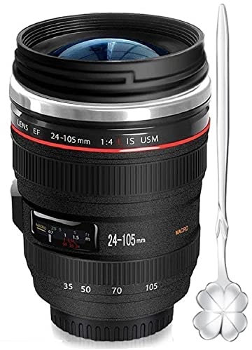 Bestic Camera Lens Mug à cafétasse – Nouvellement MIS à niveau (2018) Grande contenance 400 ml – de qualité alimentaire en acier inoxydable et plastique – Fantaisie Thermos Tasse pour voyage et