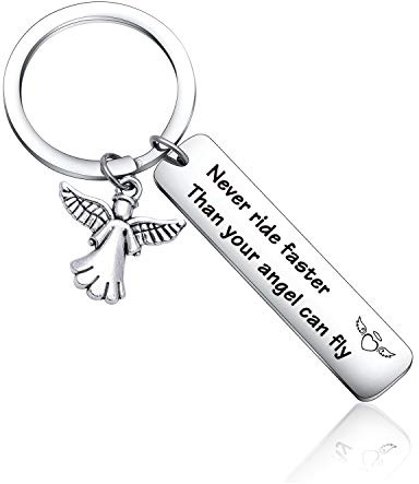 Never Ride Faster Than Your Angel Can Fly Ride Safe Keychain Motorcycle Lover Keyring Rider Gift