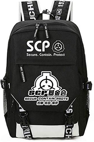 WANHONGYUE SCP Anime Cosplay Schultasche Rucksack Laptop Backpack mit USB-Ladeanschluss Schwarz / 13