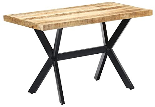 vidaXL Raues Mangoholz Massiv Esstisch Industrieller Stil Esszimmertisch Küchentisch Holztisch Tisch Massivholztisch Wohnzimmer 120x60x75cm Stahlbeine