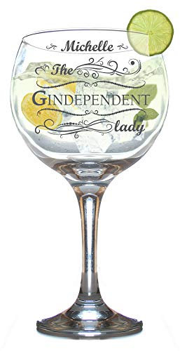 Personalised Gin and Tonic Glass for Women Engraved/Lady/Funny/Balloon Shaped/G and T/Novelty/Juniper/Copa Cocktail/Long Stem/Gift Box/630 ml